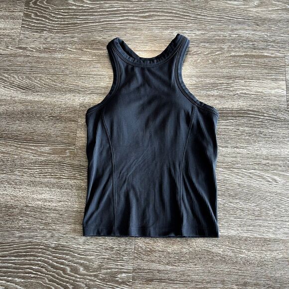EUC Lululemon Ebb To Street Racerback Crop Tank Black Ribbed Size 4 Cropped - Picture 11 of 12